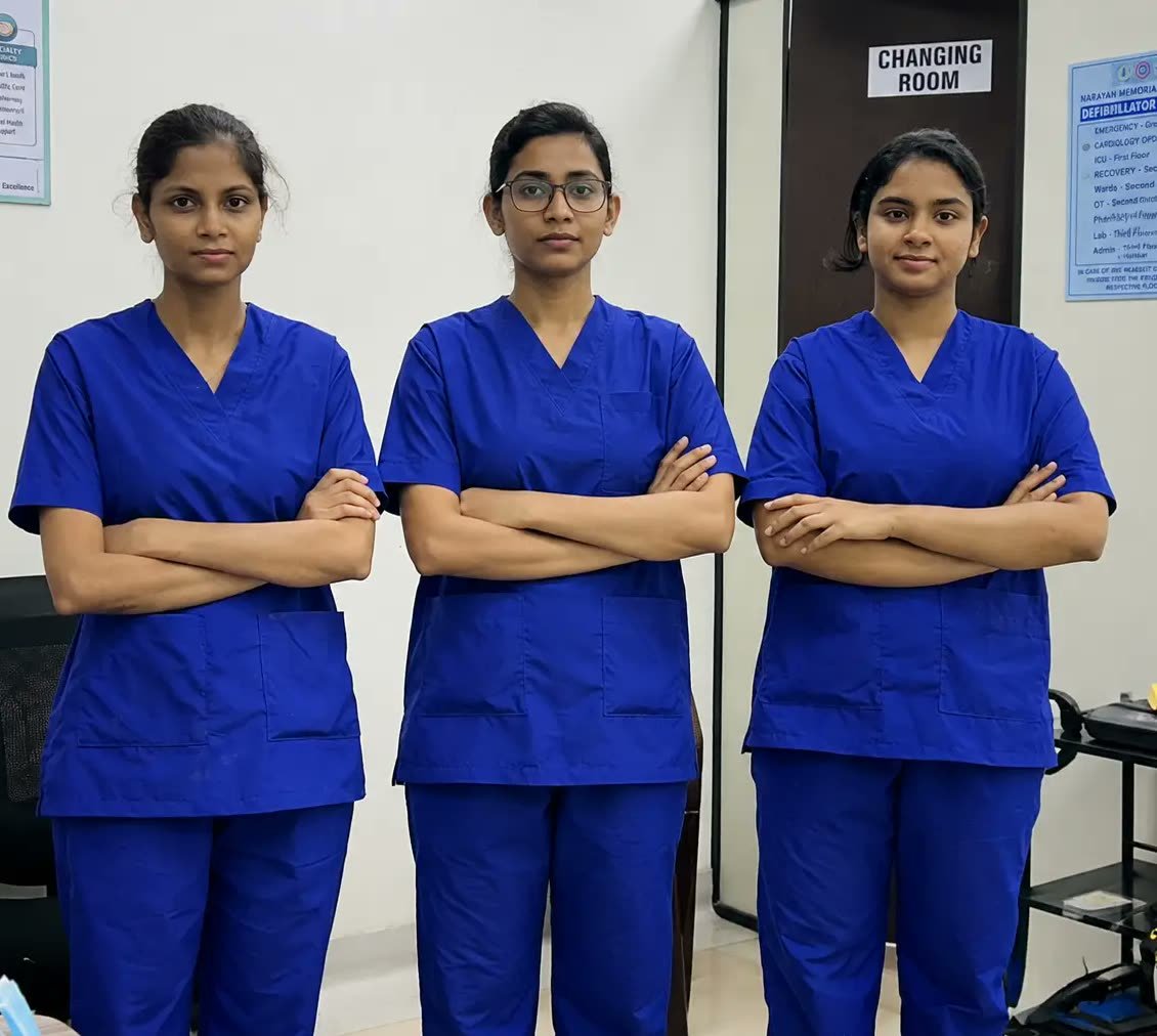 The three female physiotherapists of the Physiotrix team at the Behala clinic, Kolkata